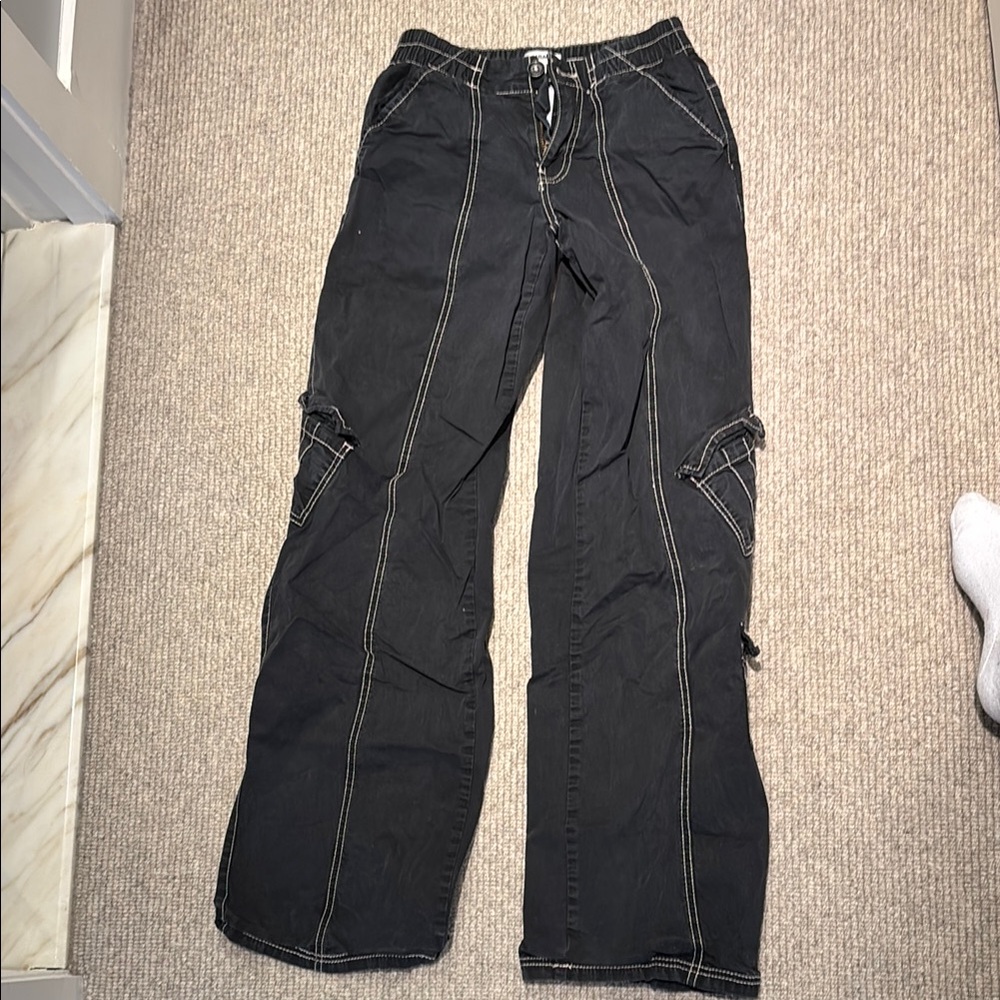 Black Cargo Pants with White Stitching
